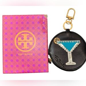 Tory Burch Black Key Holder with Blue Martini Accent NWT